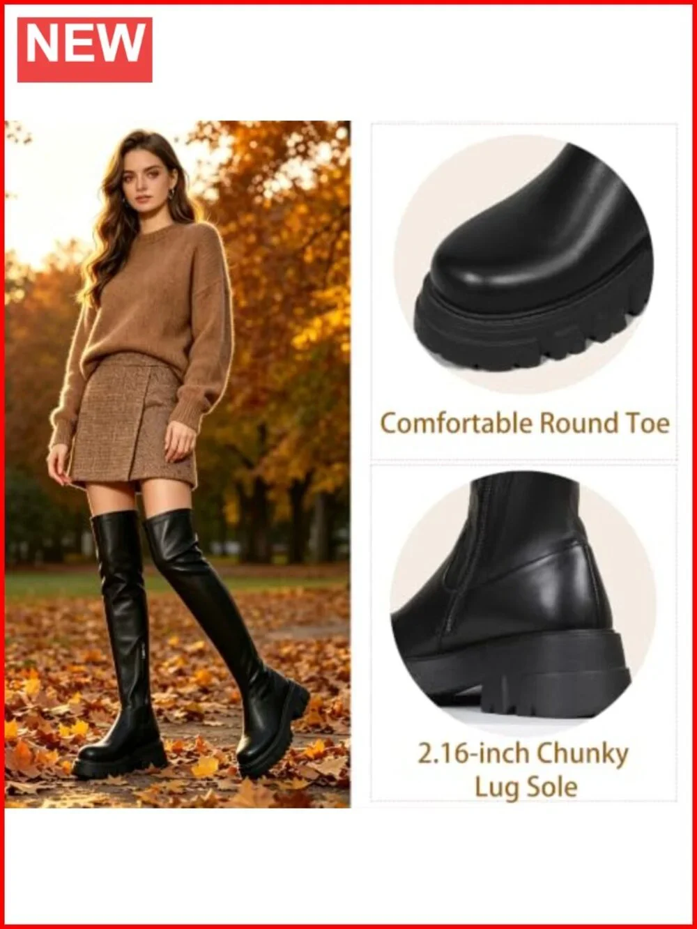 Over The Knee Thigh High Boots Chunky Heel Faux Leather Stretch